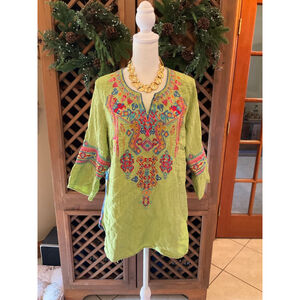 Calessa Embroidered Boho Artsy Tunic Petite Large